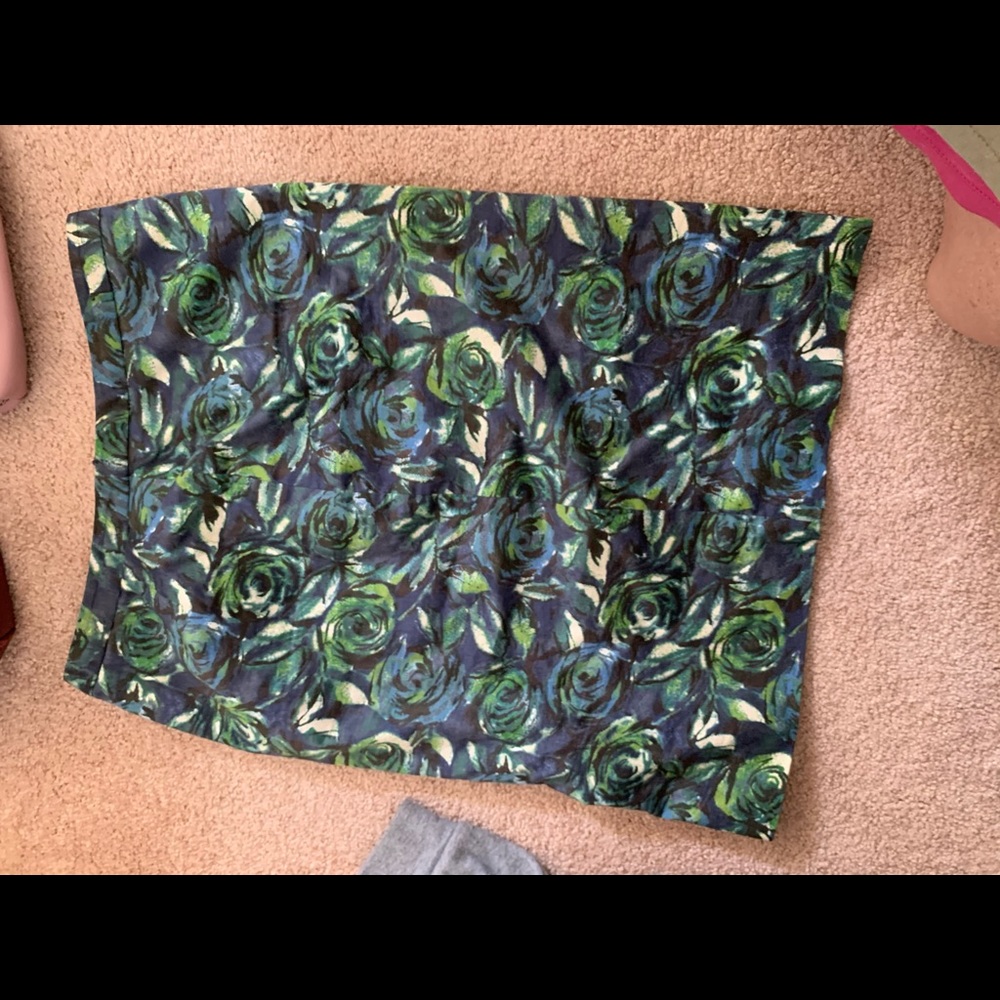 Mid calf, green, blue, black and white floral